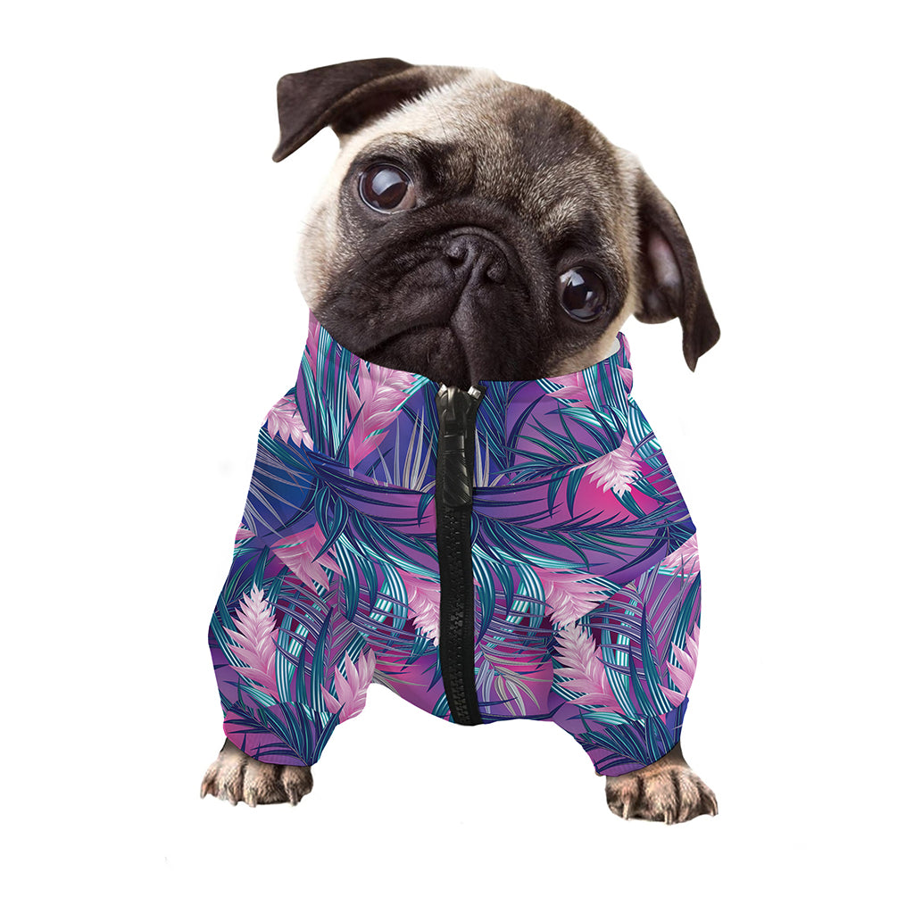 Teal And Pink Tropical Floral Print Dog Zip Up Jacket