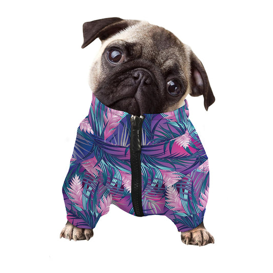 Teal And Pink Tropical Floral Print Dog Zip Up Jacket