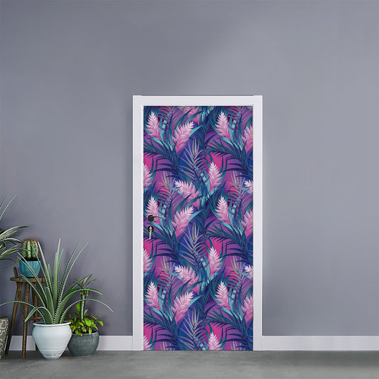 Teal And Pink Tropical Floral Print Door Sticker