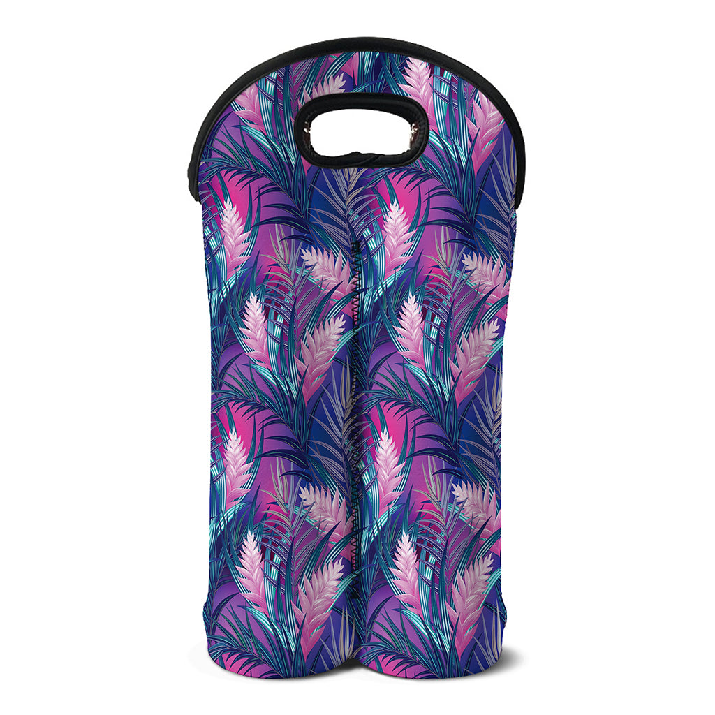 Teal And Pink Tropical Floral Print Double Neoprene Wine Tote