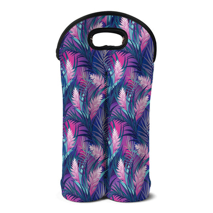 Teal And Pink Tropical Floral Print Double Neoprene Wine Tote