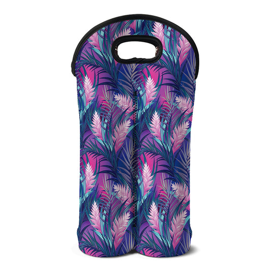 Teal And Pink Tropical Floral Print Double Neoprene Wine Tote