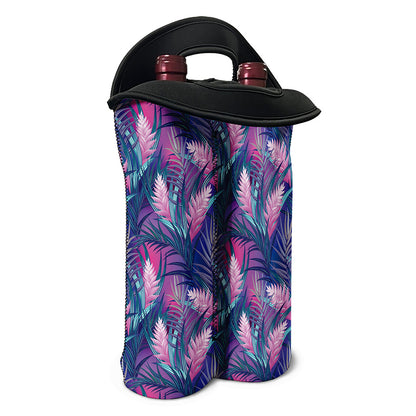 Teal And Pink Tropical Floral Print Double Neoprene Wine Tote