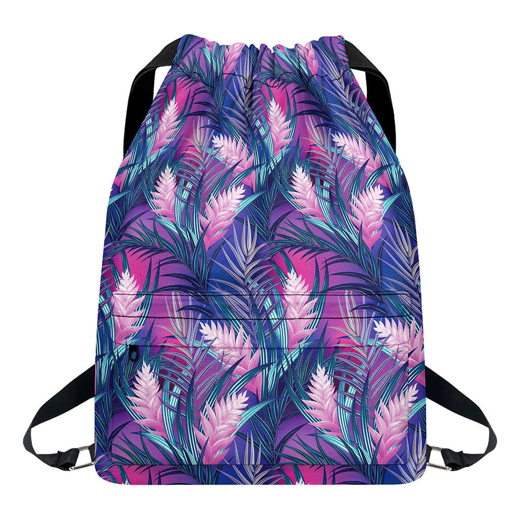 Teal And Pink Tropical Floral Print Drawstring Backpack
