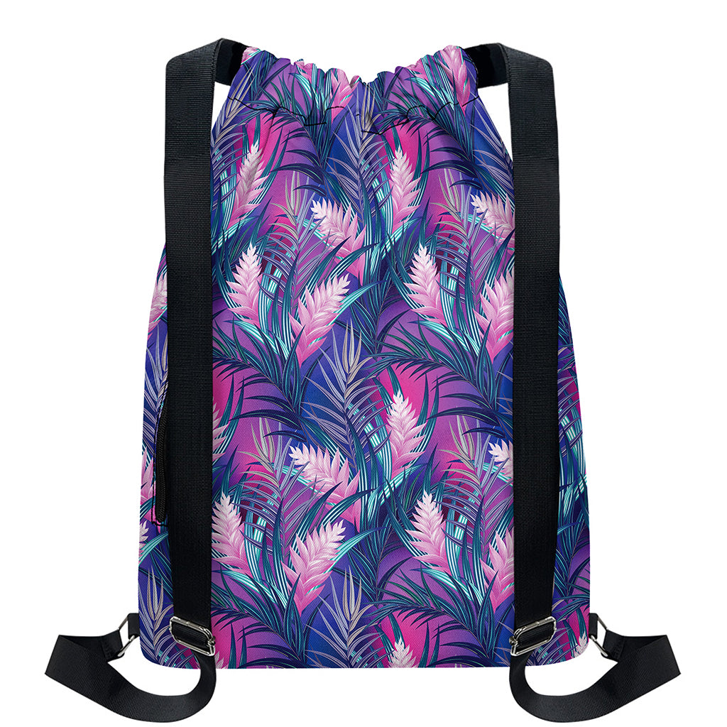 Teal And Pink Tropical Floral Print Drawstring Backpack