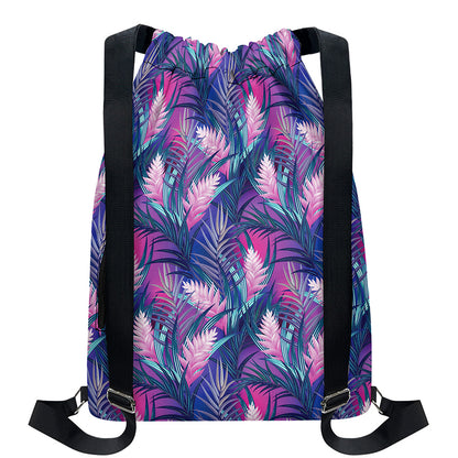 Teal And Pink Tropical Floral Print Drawstring Backpack