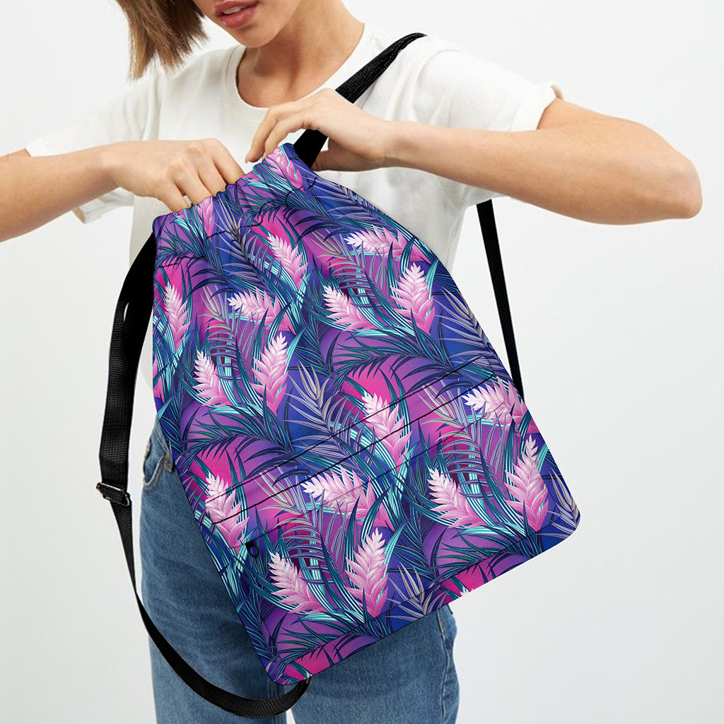 Teal And Pink Tropical Floral Print Drawstring Backpack