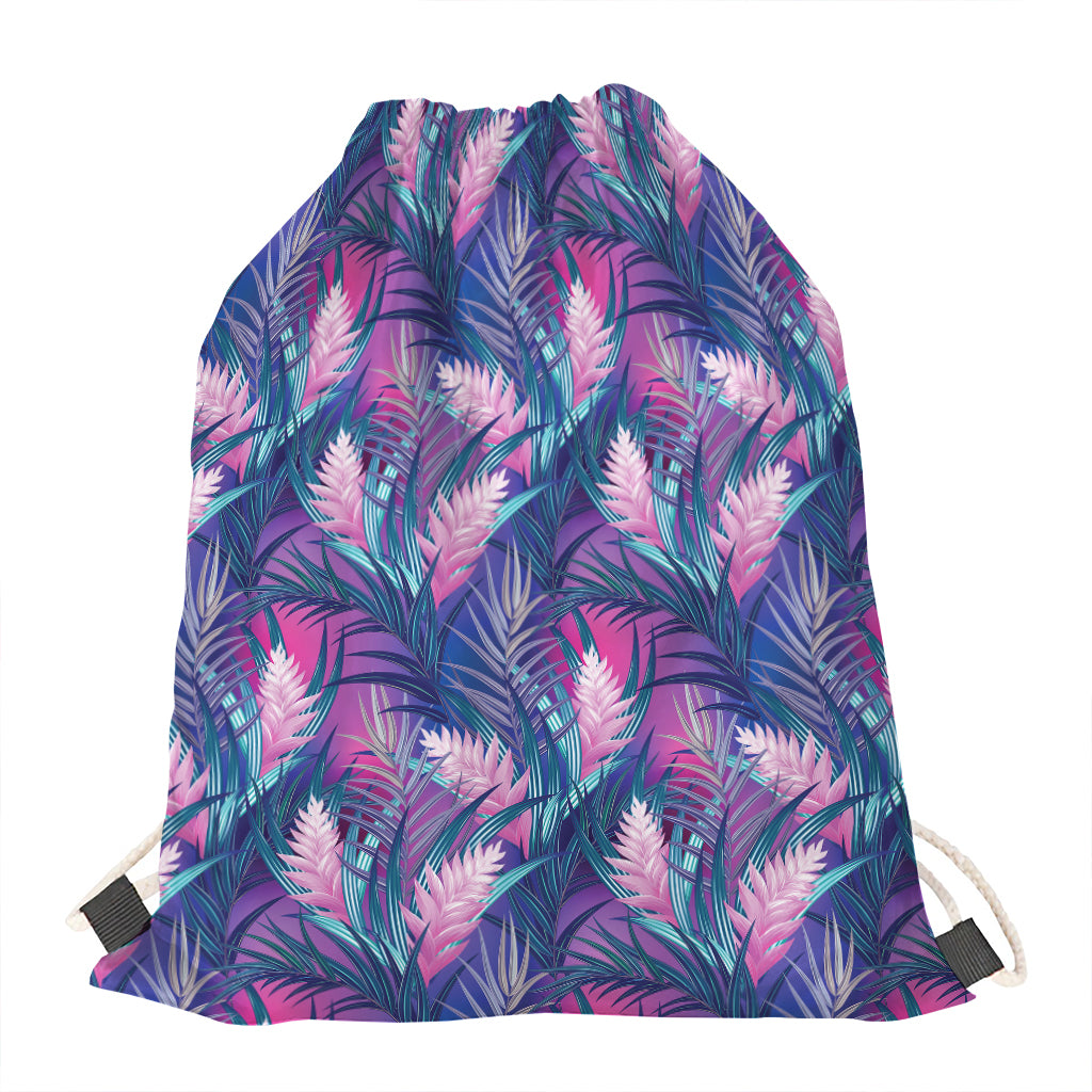 Teal And Pink Tropical Floral Print Drawstring Bag