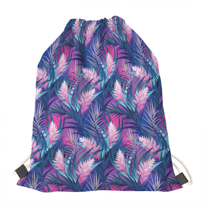 Teal And Pink Tropical Floral Print Drawstring Bag