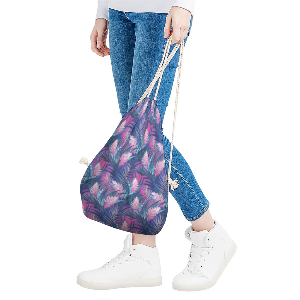 Teal And Pink Tropical Floral Print Drawstring Bag