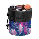 Teal And Pink Tropical Floral Print Drawstring Makeup Bag