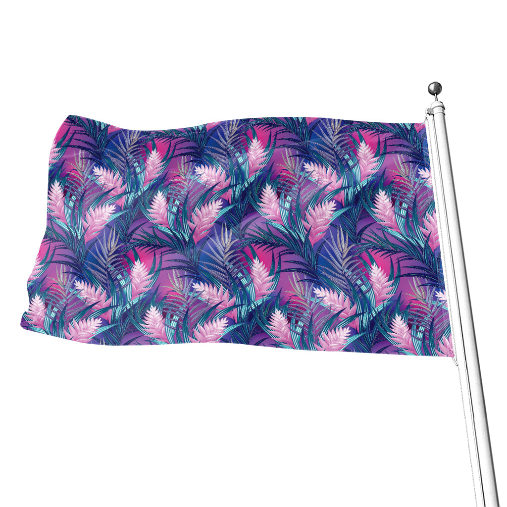 Teal And Pink Tropical Floral Print Flag
