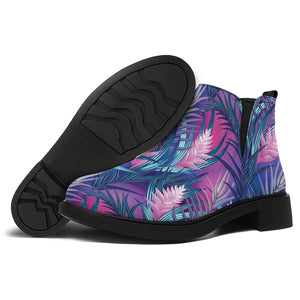 Teal And Pink Tropical Floral Print Flat Ankle Boots