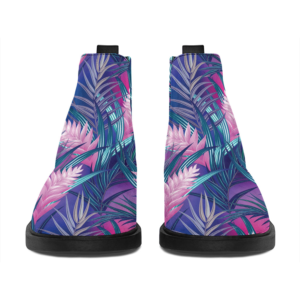 Teal And Pink Tropical Floral Print Flat Ankle Boots