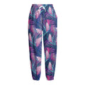Teal And Pink Tropical Floral Print Fleece Lined Knit Pants