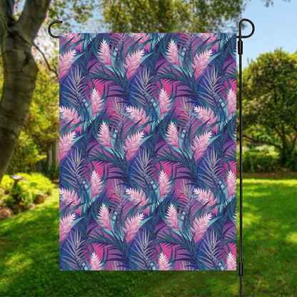 Teal And Pink Tropical Floral Print Garden Flag