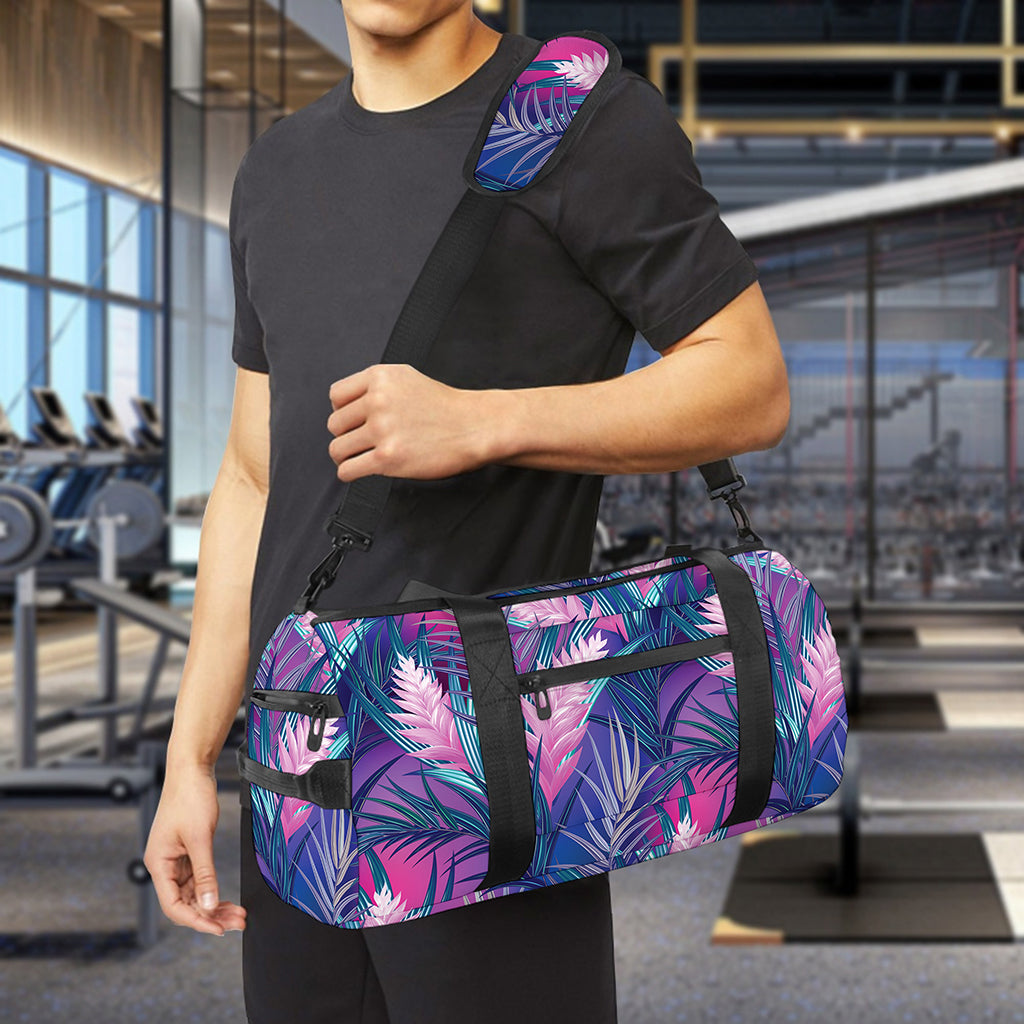 Teal And Pink Tropical Floral Print Gym Bag