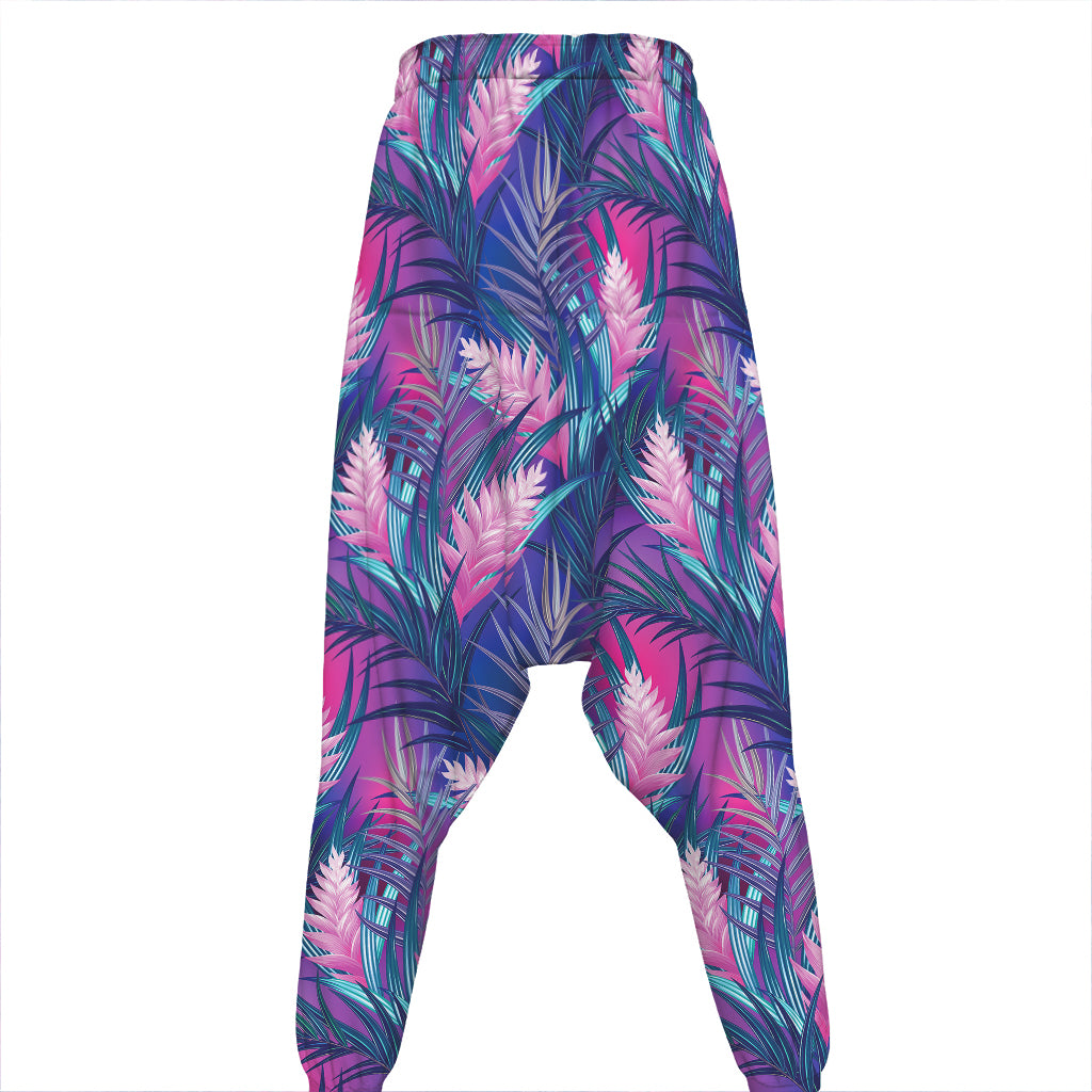 Teal And Pink Tropical Floral Print Hammer Pants