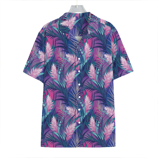 Teal And Pink Tropical Floral Print Hawaiian Shirt