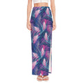 Teal And Pink Tropical Floral Print High Slit Maxi Skirt