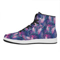 Teal And Pink Tropical Floral Print High Top Leather Sneakers