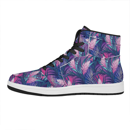 Teal And Pink Tropical Floral Print High Top Leather Sneakers