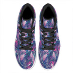 Teal And Pink Tropical Floral Print High Top Leather Sneakers