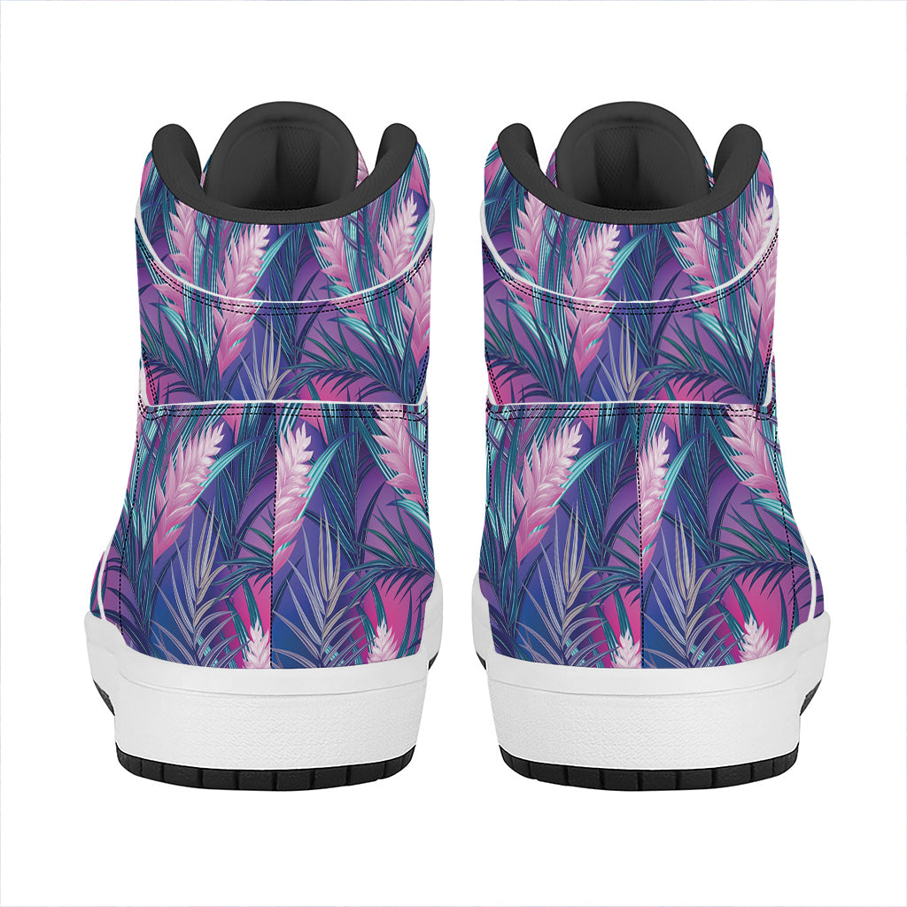 Teal And Pink Tropical Floral Print High Top Leather Sneakers