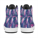 Teal And Pink Tropical Floral Print High Top Leather Sneakers