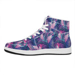 Teal And Pink Tropical Floral Print High Top Leather Sneakers