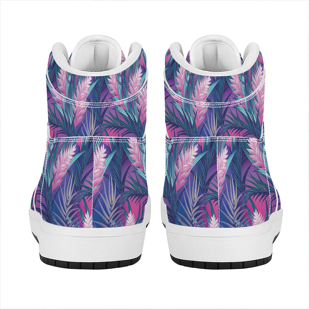 Teal And Pink Tropical Floral Print High Top Leather Sneakers