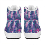 Teal And Pink Tropical Floral Print High Top Leather Sneakers