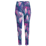 Teal And Pink Tropical Floral Print High-Waisted Pocket Leggings
