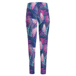 Teal And Pink Tropical Floral Print High-Waisted Pocket Leggings
