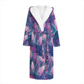 Teal And Pink Tropical Floral Print Hooded Bathrobe
