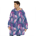 Teal And Pink Tropical Floral Print Hoodie Blanket