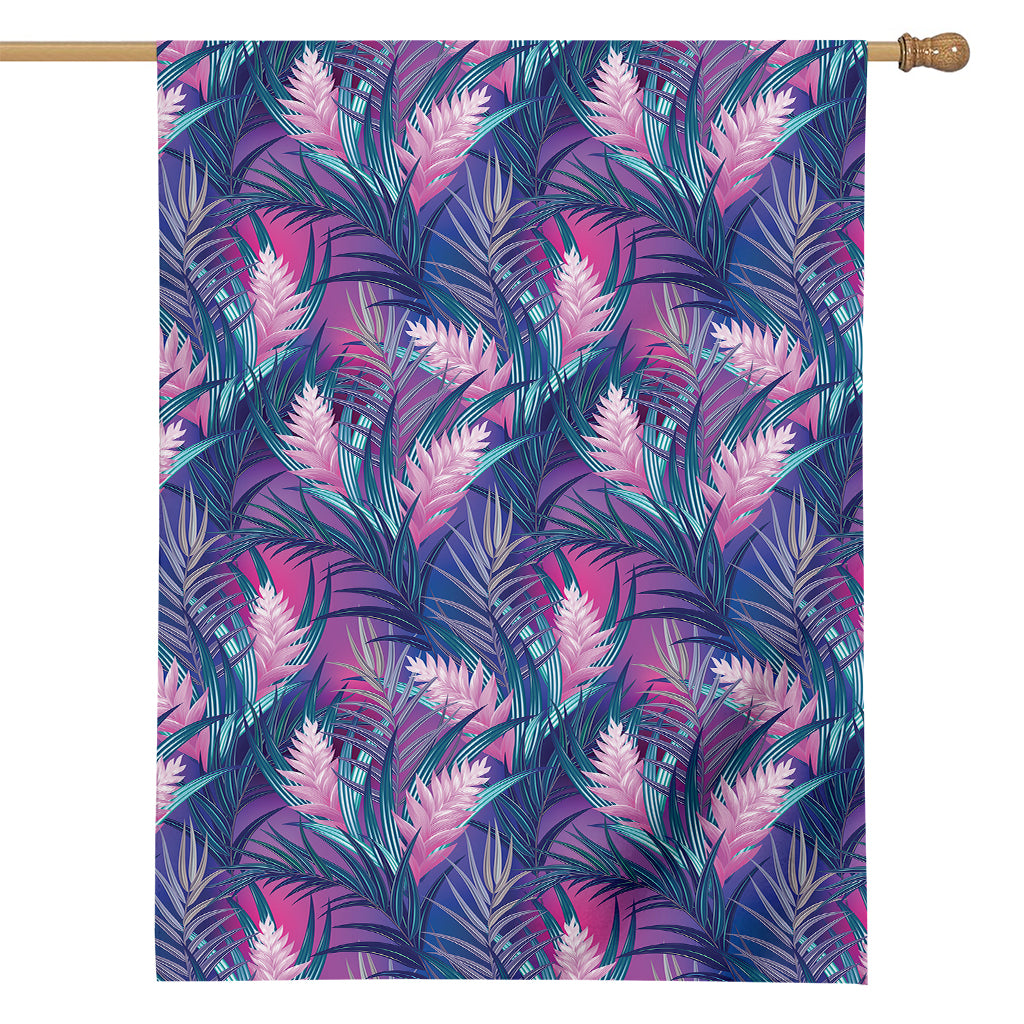 Teal And Pink Tropical Floral Print House Flag