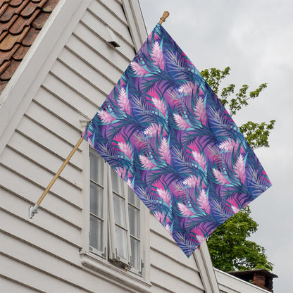 Teal And Pink Tropical Floral Print House Flag