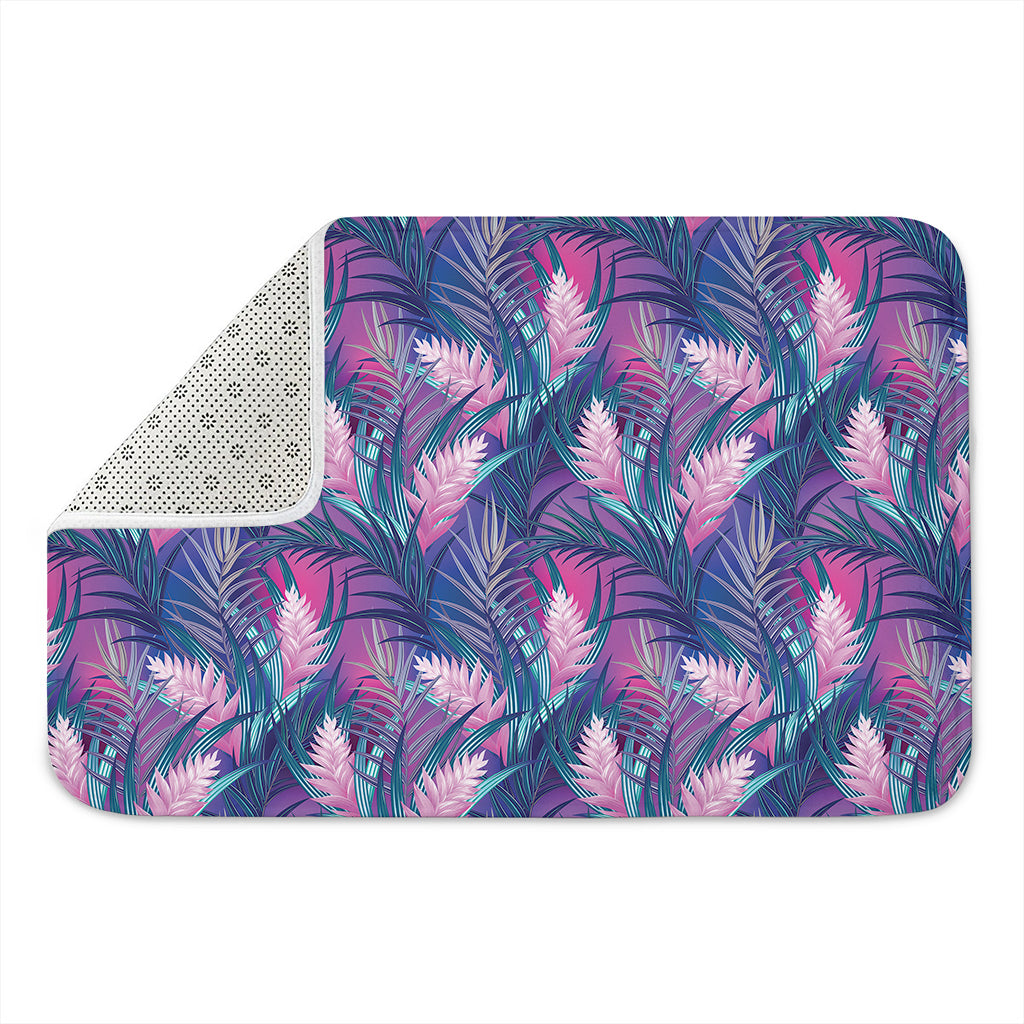 Teal And Pink Tropical Floral Print Indoor Door Mat