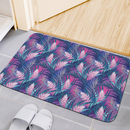 Teal And Pink Tropical Floral Print Indoor Door Mat
