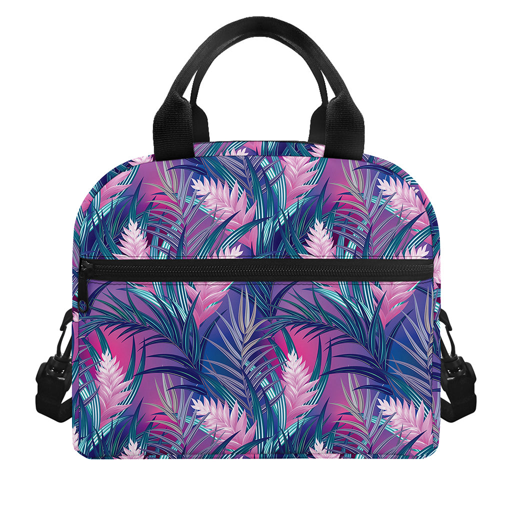 Teal And Pink Tropical Floral Print Insulated Lunch Bag