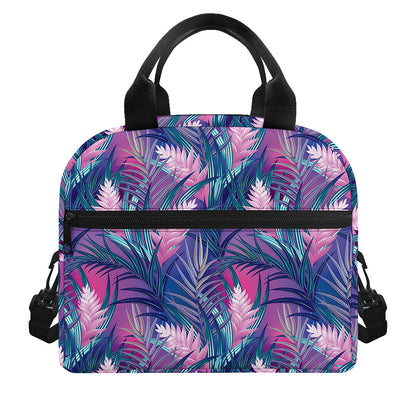 Teal And Pink Tropical Floral Print Insulated Lunch Bag