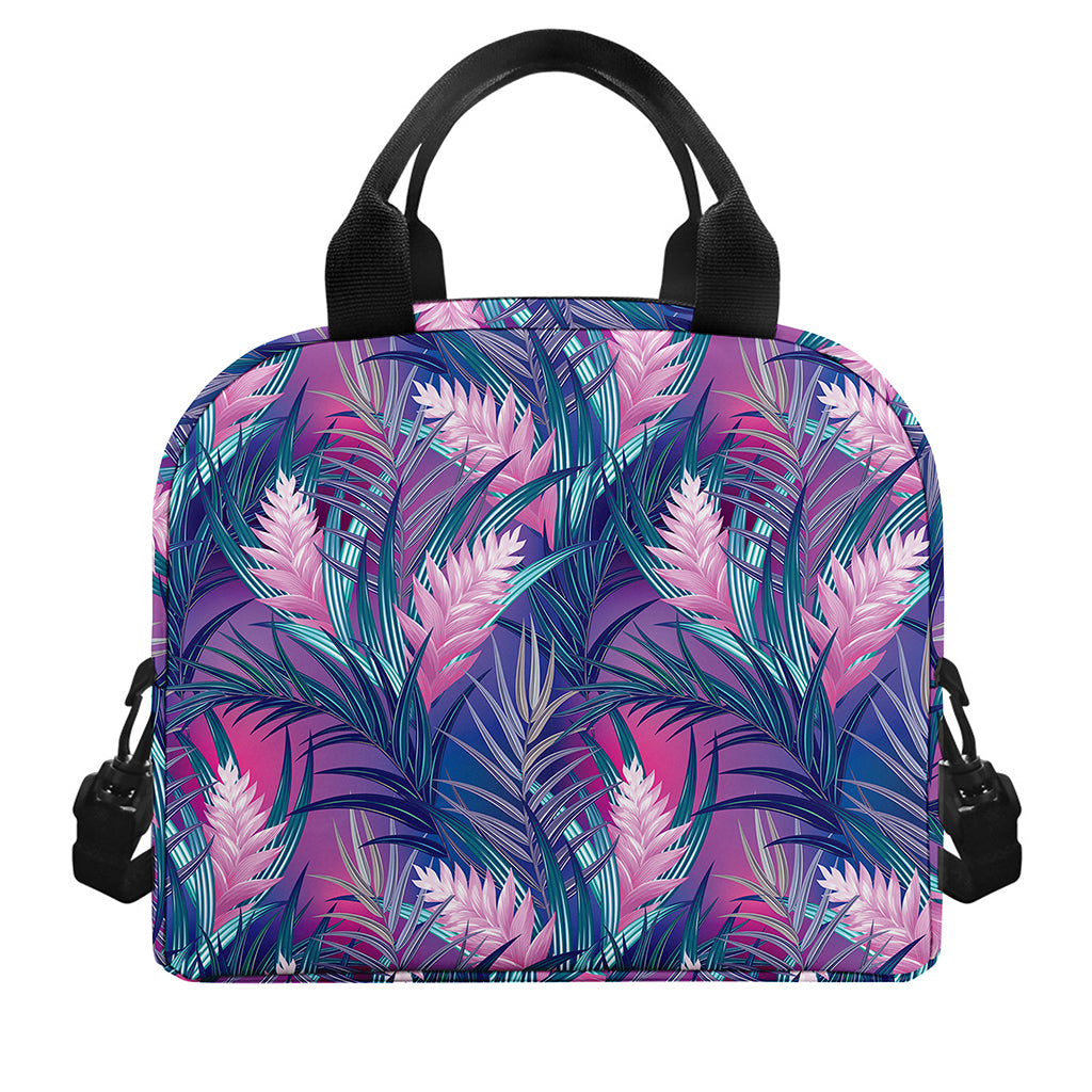 Teal And Pink Tropical Floral Print Insulated Lunch Bag
