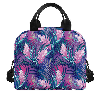 Teal And Pink Tropical Floral Print Insulated Lunch Bag