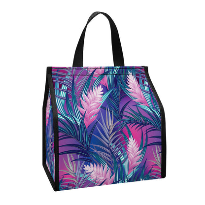 Teal And Pink Tropical Floral Print Insulated Lunch Tote