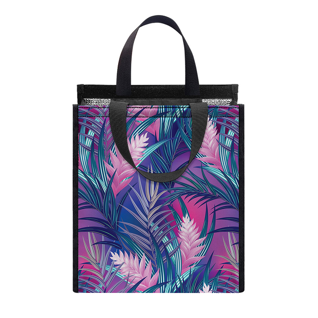 Teal And Pink Tropical Floral Print Insulated Lunch Tote