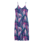 Teal And Pink Tropical Floral Print Jersey Midi Cami Dress