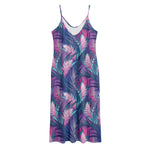 Teal And Pink Tropical Floral Print Jersey Midi Cami Dress