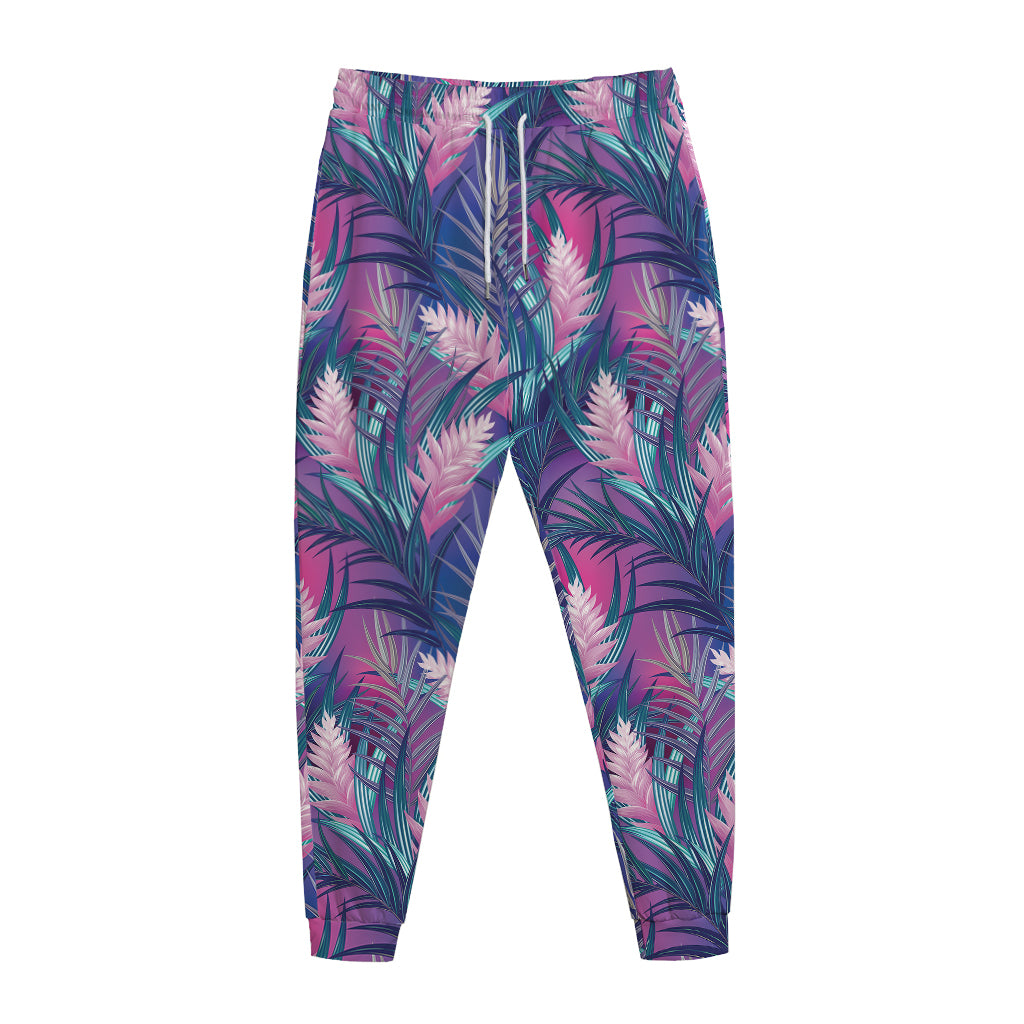 Teal And Pink Tropical Floral Print Jogger Pants