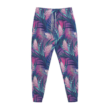 Teal And Pink Tropical Floral Print Jogger Pants